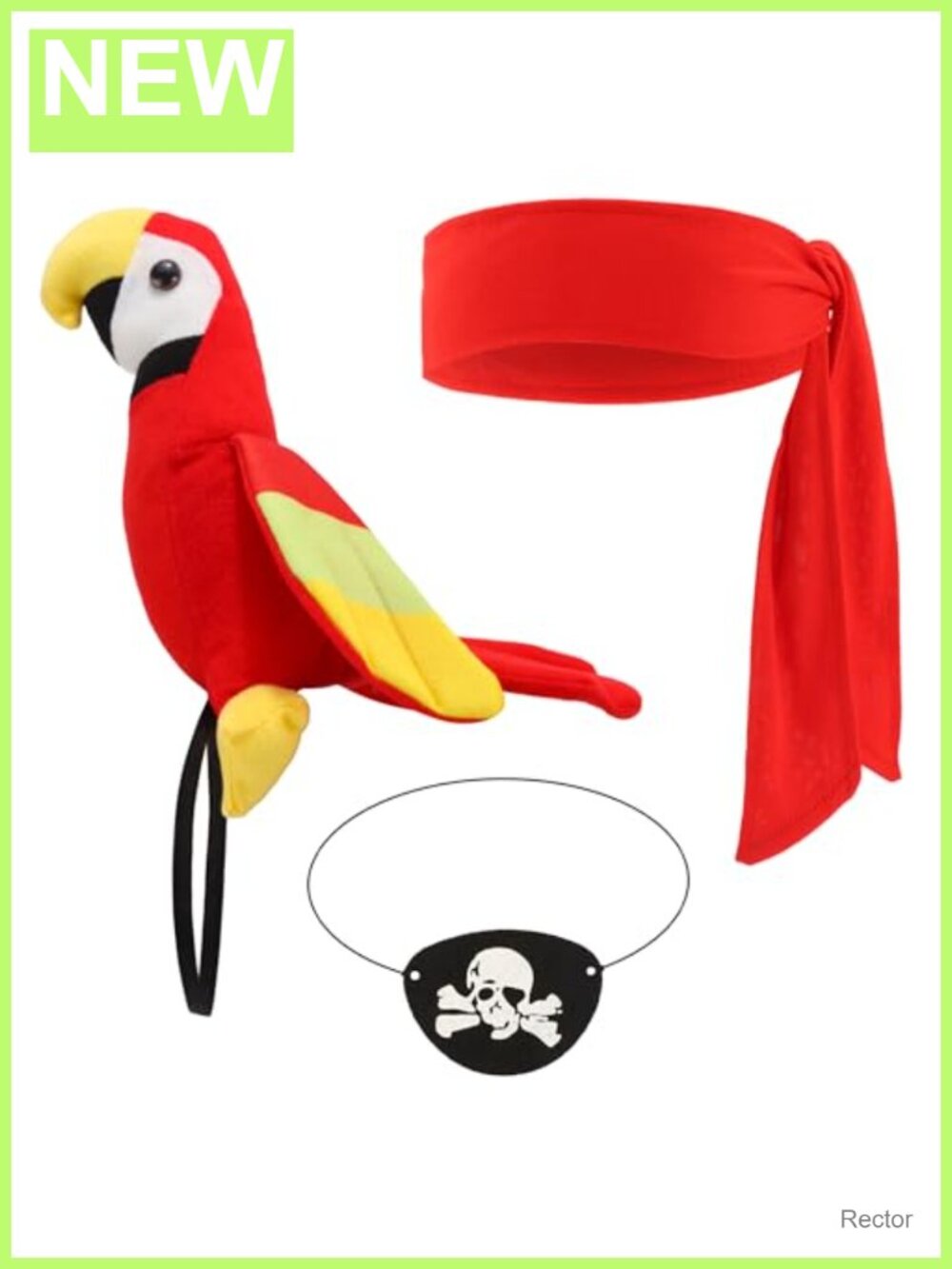 Pirate Costume Accessory Set Tie Headband Eye Patch Parrot Headpiece